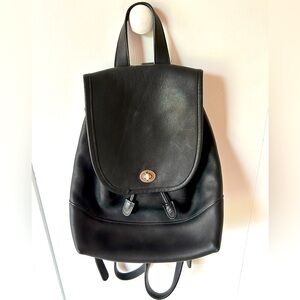 Vintage Coach leather daypack. Black. Serial number included in photos.